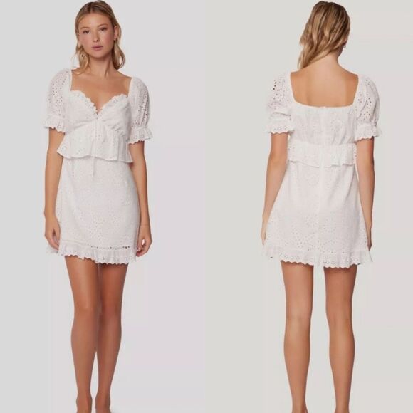 Lost + Wander White Eyelet Petals of the Sky Mini Dress Cotton Bridal Si… - Picture 1 of 12